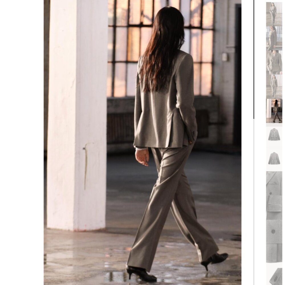 NWT ZARA SUIT DOUBLE BREASTED WOOL BLAZER +STRAIGHT CUT PANTS ZW COLLECTION - Picture 4 of 12